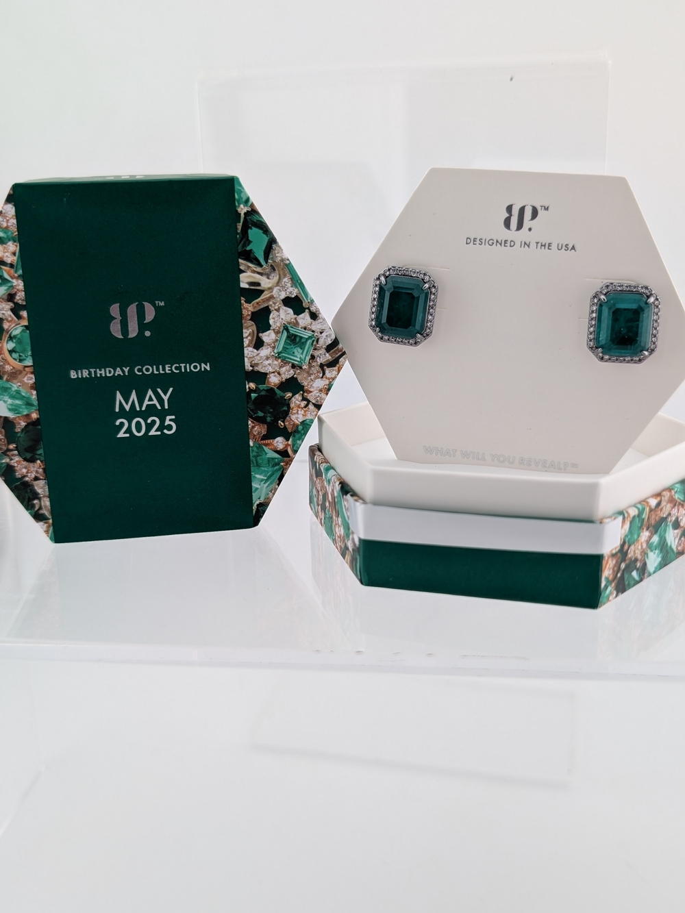 May 2025 Emerald Green Halo Stud Earrings